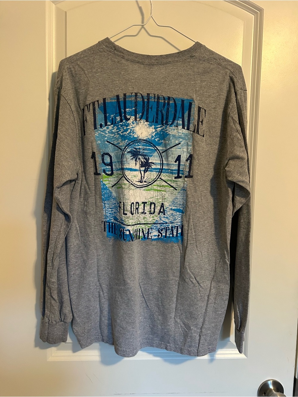 Fila Gray Long-Sleeve Graphic Tee “Fort Lauderdale” Beach Print